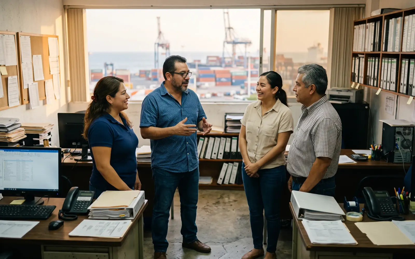 Equipo de Innovación Mundial trabajando en su oficina de Manzanillo